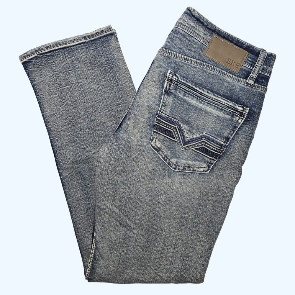 BKE Jake Straight Leg Mens Jeans 34x32 Medium Wash Distressed Denim
